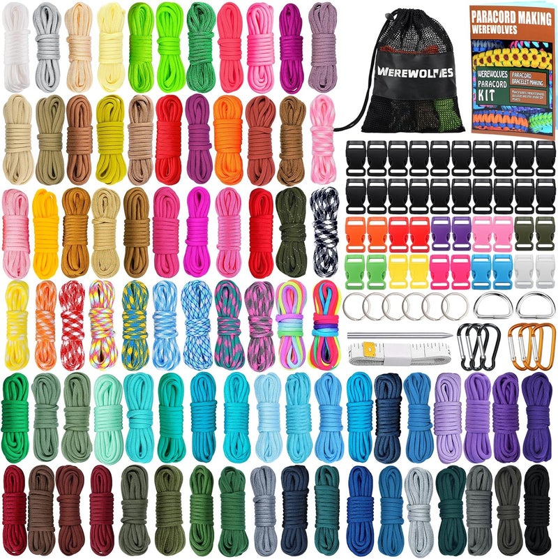 WEREWOLVES 80 Colors Paracord Cord, 550 Paracord Bracelet Crafting Combo Kits with Instruction - Multifunction Paracord Ropes, 10 Feet Each Parachute Cord for DIY Manual Braiding Supplies - Image 1